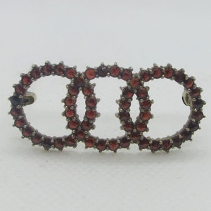 Vintage Gold over Sterling Silver Garnet Open Interlocked Brooch