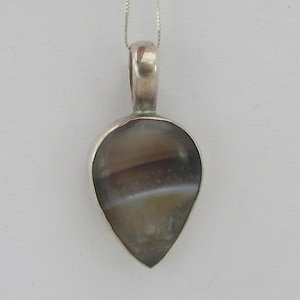 Sterling Silver Banded Agate Teardrop Pendant w. Sterling Silver Chain