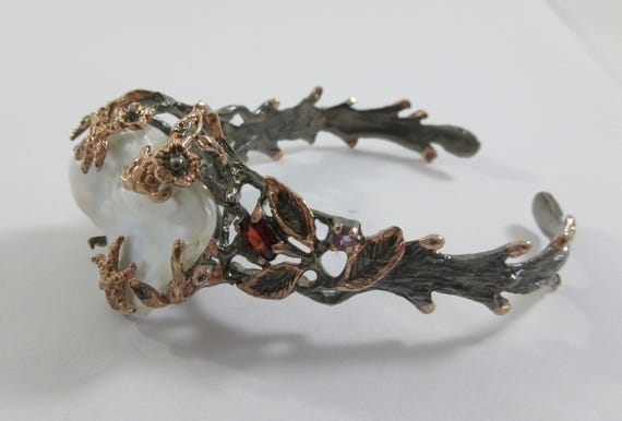 Statement Large Sterling Silver Baroque Pearls Mu… - image 7