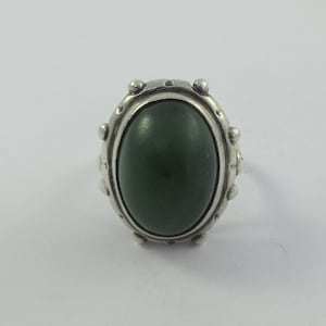 ORNO Poland Mid Century Sterling Silver Dark Green Stone Ring - Size 8.25