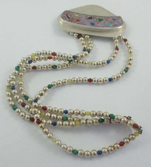 Statement Sterling Silver Malachite Sodalite Bead… - image 7