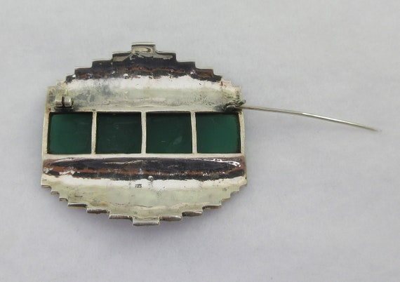 Large Art Deco Sterling Silver Chrysoprase Marcas… - image 7