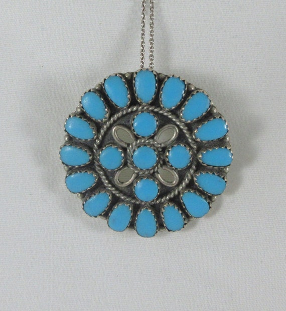 Sterling Silver Turquoise Cluster Round Pendant- … - image 1