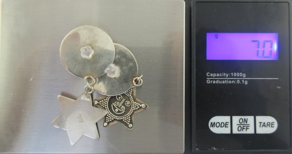 Sterling Silver Moon Star Stud Dangle Earrings - image 8