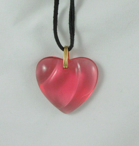 Large Baccarat Pink Crystal Heart Pendant and Blac