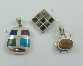 Pick your favorite ! Mexico Sterling Silver Abalone Malachite Sodalite Tiger Eye Pendants
