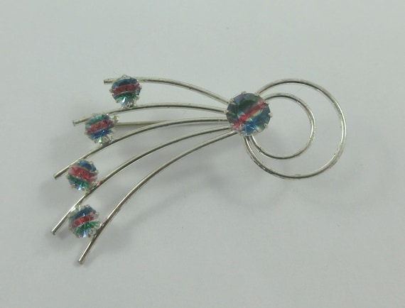 835 Silver Rainbow Iris Glass Floral Brooch