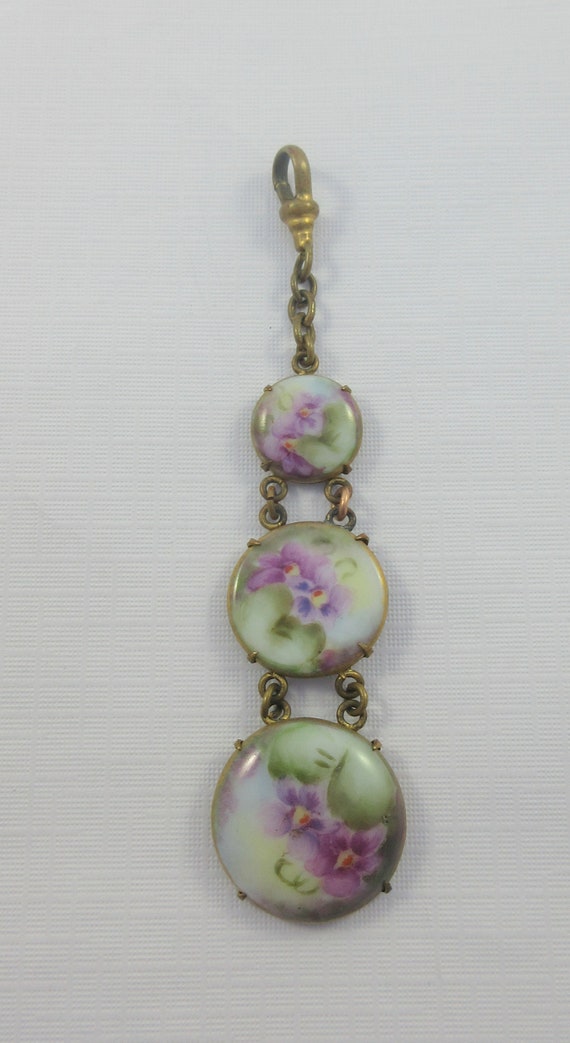 Victorian Hand Painted Porcelain Watch Fob or Cha… - image 4