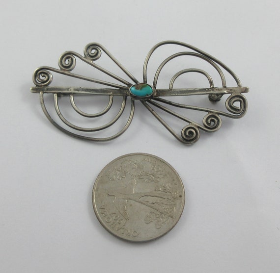 Native American Sterling Silver Open Swirls Turqu… - image 2