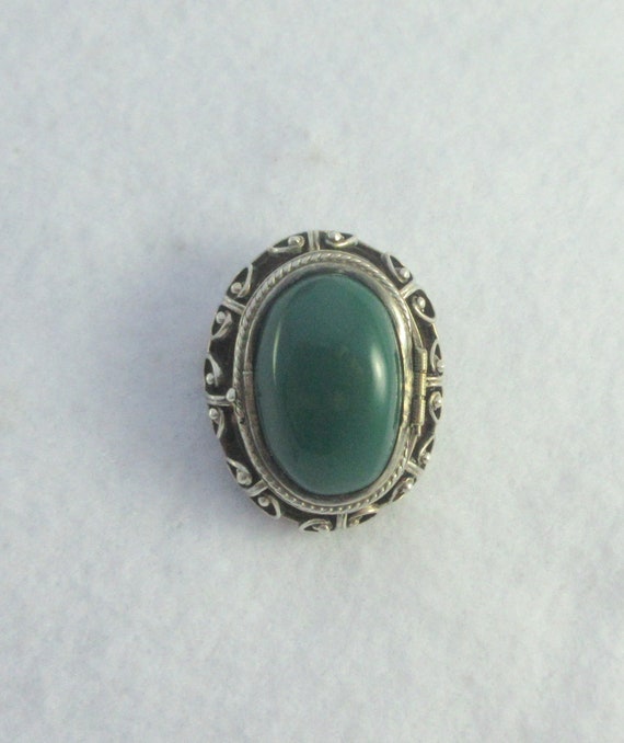 Mexico Sterling Silver Green Glass Locket Brooch - image 5