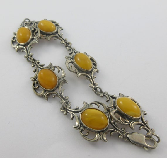 Art Nouveau Style Sterling Silver Amber Bracelet - image 8
