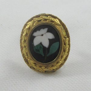Antique Gold Tone Floral Pietra Dura Mosaic Brooch- As it is