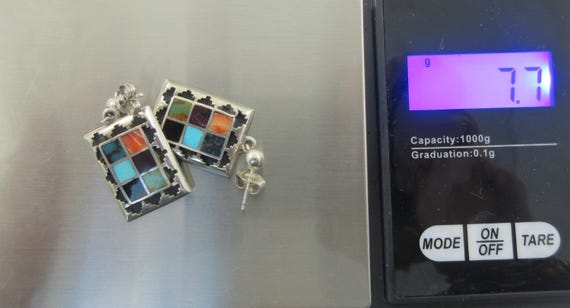 Signed Teme Sterling Silver Multi Stone Inlay Geo… - image 10