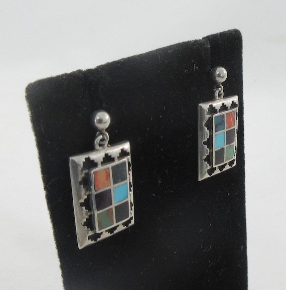 Signed Teme Sterling Silver Multi Stone Inlay Geo… - image 4