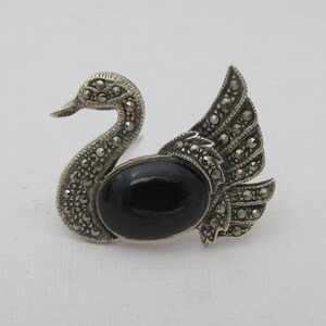 Adorable Sterling Silver Marcasite Onyx Bird Swan Brooch Pin - Etsy 