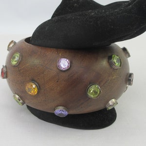 Statement Wide Sterling Wood Bangle w. Colorful Rhinestone & Gems- As it is