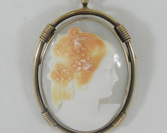 Gold over Sterling Silver Shell Cameo Pendant or Brooch