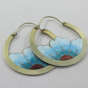 1970s Laurel Burch Sterling Silver Enamel Two Sided Floral Hoop Earrings- AS IT IS