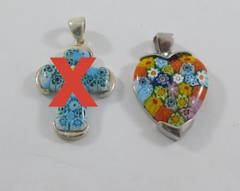 Pick your favorite ! Alan K Sterling Silver Blue Glass Cross Multicolor Heart Millefiori Pendant