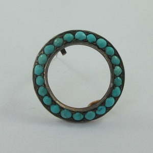 Antique Gold over 800 Silver Turquoise Open Brooch