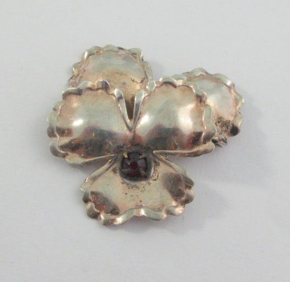 Mid Century Sterling Silver Pansy Flower Brooch
