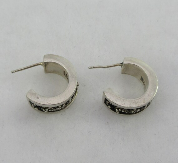 Signed Lois Hill Sterling Silver Ornate Hoop Studs - image 6