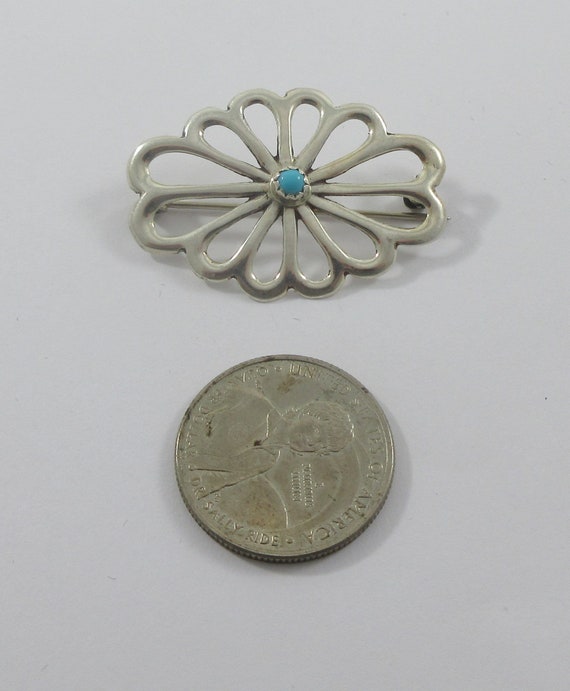 Native American Sterling Silver Turquoise Brooch - image 2
