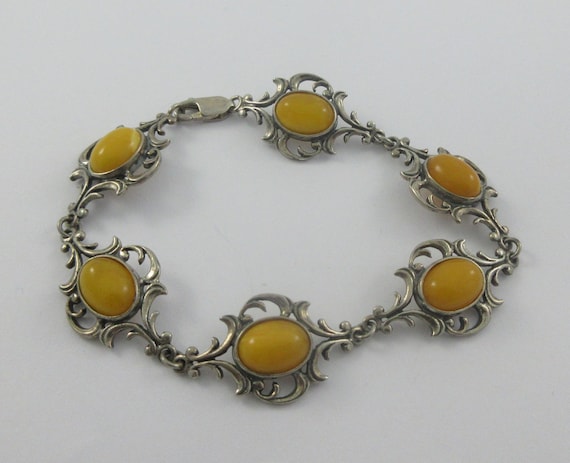 Art Nouveau Style Sterling Silver Amber Bracelet - image 3