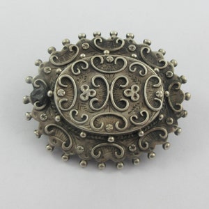Antique Victorian Sterling Silver Intricate Locket Brooch - As it is