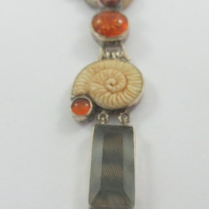 Janice Lee Ripley Camenae Sterling Silver Shell Amber Glass Pendant w. Cultured Pearl Necklace image 1