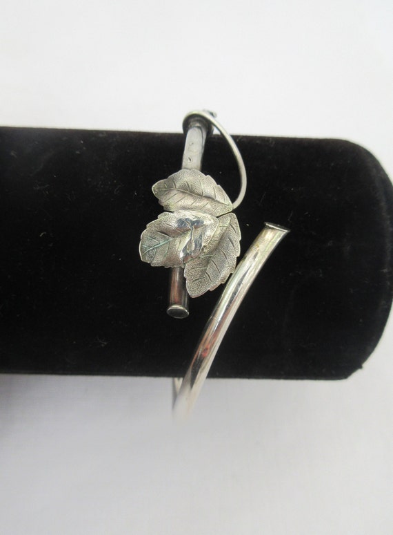 Antique Sterling Silver Ivy Bangle Bracelet - image 4