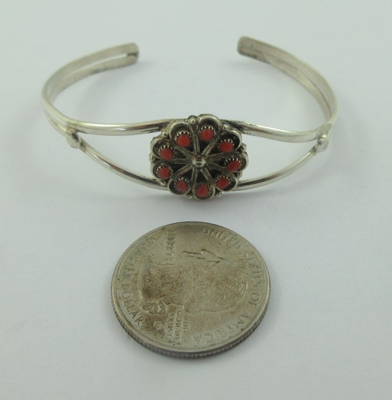 Mexico Sterling Silver Red Glass Floral Cuff Brac… - image 2