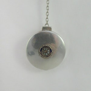 Rotary International Sterling Silver Mirror Compact / Enamel Pill Box Chatelaine Pendant