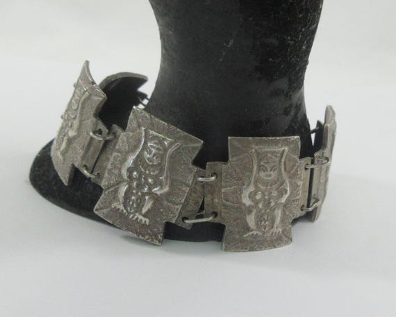 Peru 900 Silver Deity Figure Wide Panels Bracelet