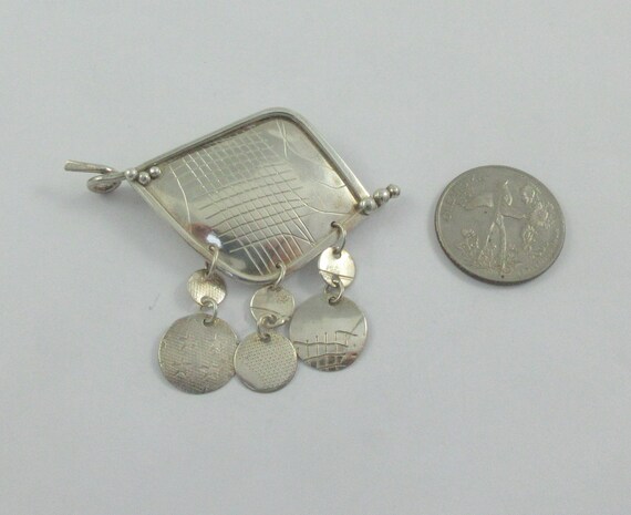 Modernist Sterling Silver Dangle Discs Feather Le… - image 2