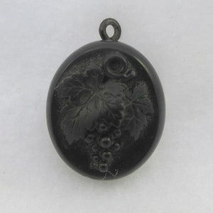 Victorian Black Vulcanite Grapes Leaves Mourning Locket Pendant