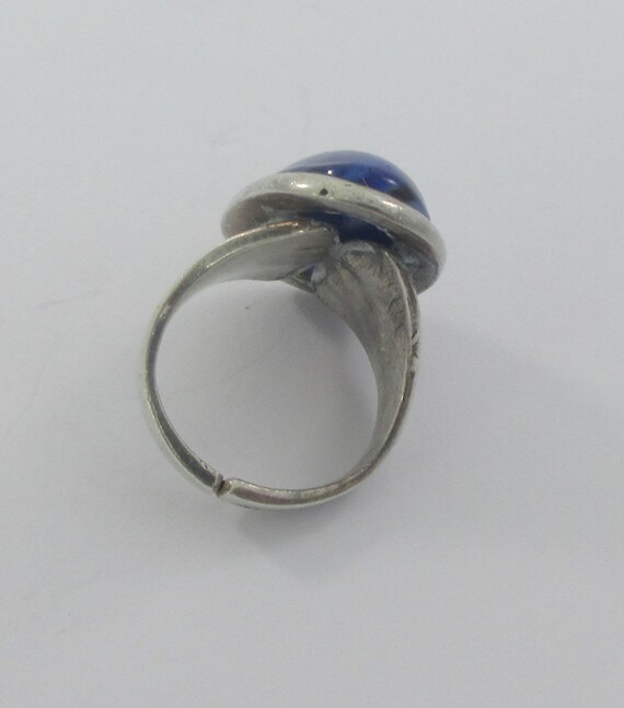 Adjustable Sterling Silver Blue Glass Ring- size 6 - image 6
