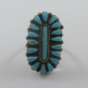 Sterling Silver Petit Point Turquoise Oval Ring- size 8.25