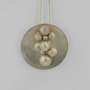 Modernist Sterling Silver Cluster Ball Disc Pendant w. Sterling Silver Chain
