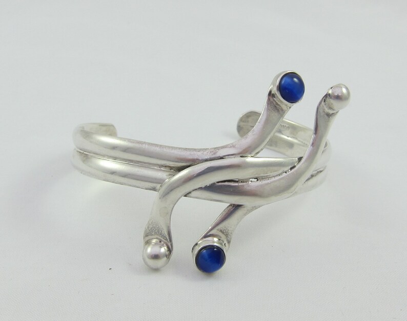 Summer SALE Mexican Sterling Silver Braided Blue Glass Cuff Bracelet