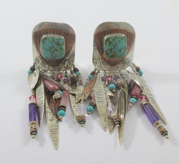 VINTAGE TURQUOISE EARRINGS ビンテージターコイズピアス Vintage Turquoise Cluster Necklace with Earrings and Pin