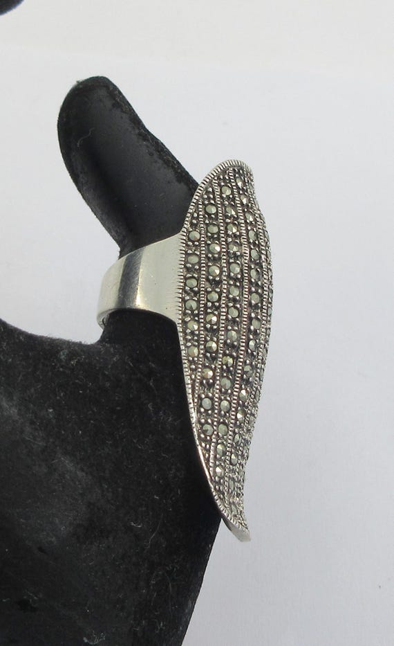 Statement Sterling Silver Marcasite Ring- Size 9 - image 4