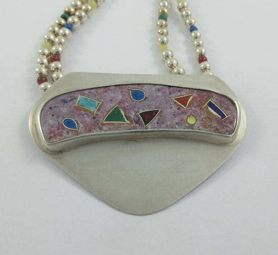 Statement Sterling Silver Malachite Sodalite Bead… - image 1