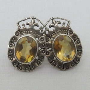 Signed Nicky Butler Sterling Silver Citrine Crown Stud Earrings
