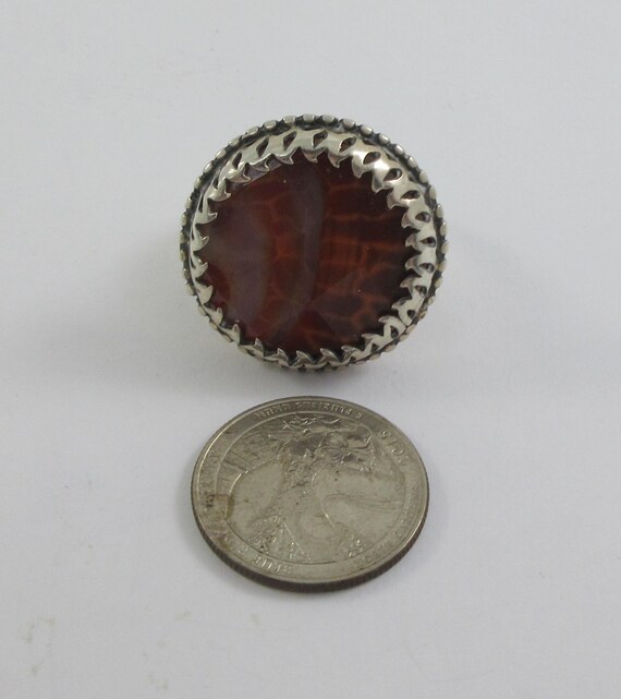 Statement Sterling Silver Round Red Agate Adjusta… - image 2