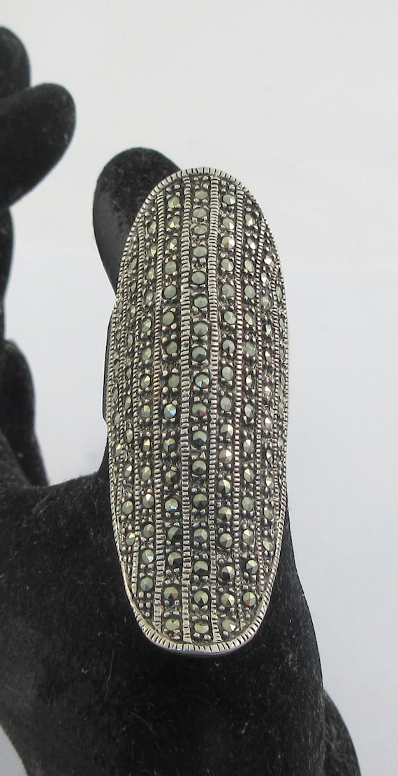 Statement Sterling Silver Marcasite Ring- Size 9 - image 3