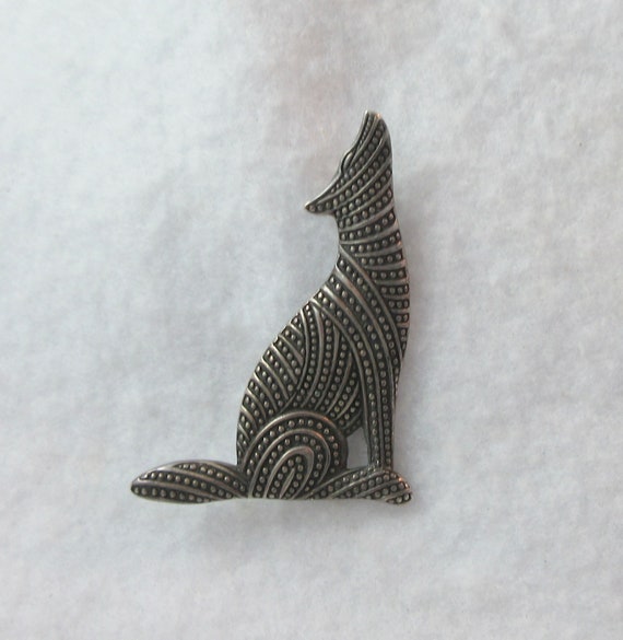 Sterling Silver Stylized Patterned Wolf Brooch or… - image 4