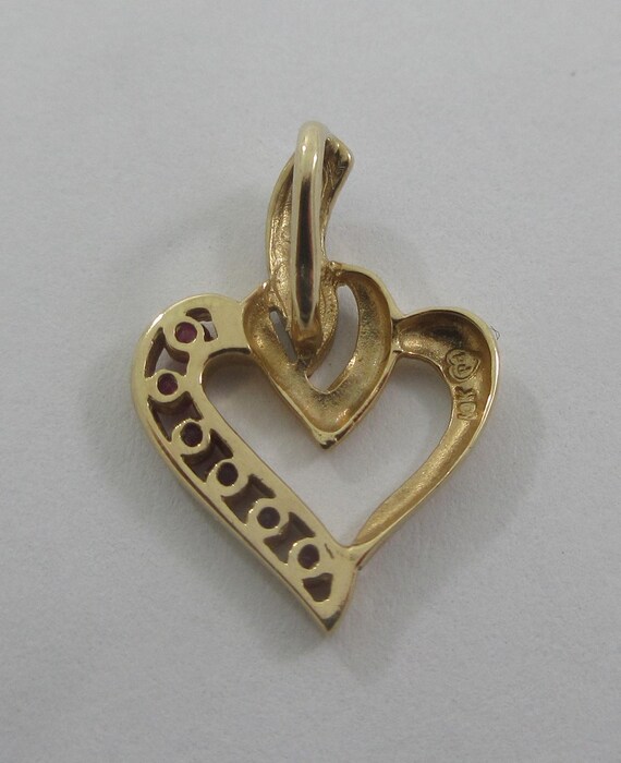 Tiny 10k Yellow Gold Ruby White Spinel Open Heart - image 7