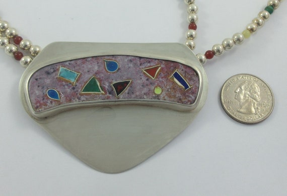 Statement Sterling Silver Malachite Sodalite Bead… - image 2