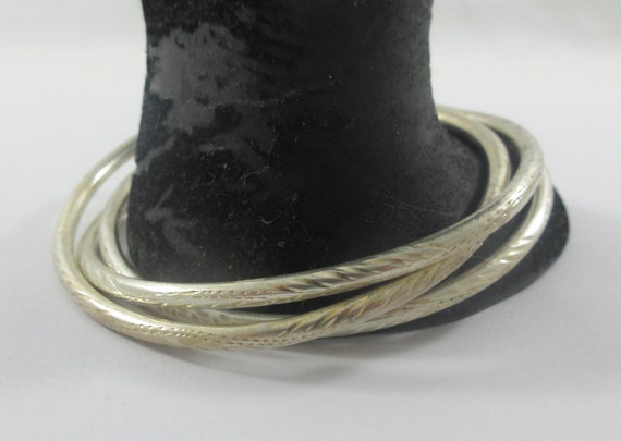 Sterling Silver Etched Interlaced Triple Bangle B… - image 1